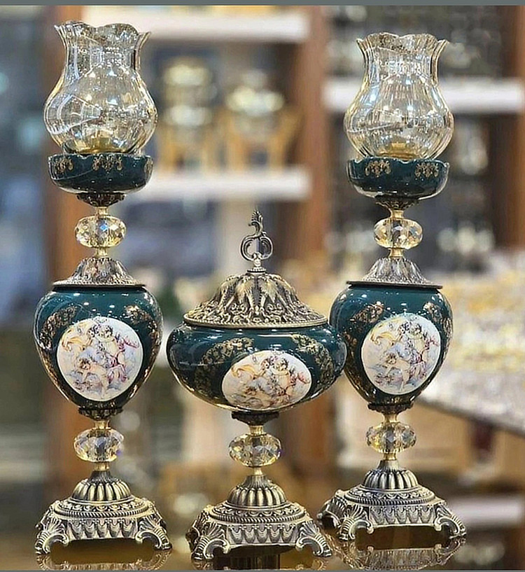 شمعدان فرشته آنتیک سرامیکی لعابی کد jshi/2f