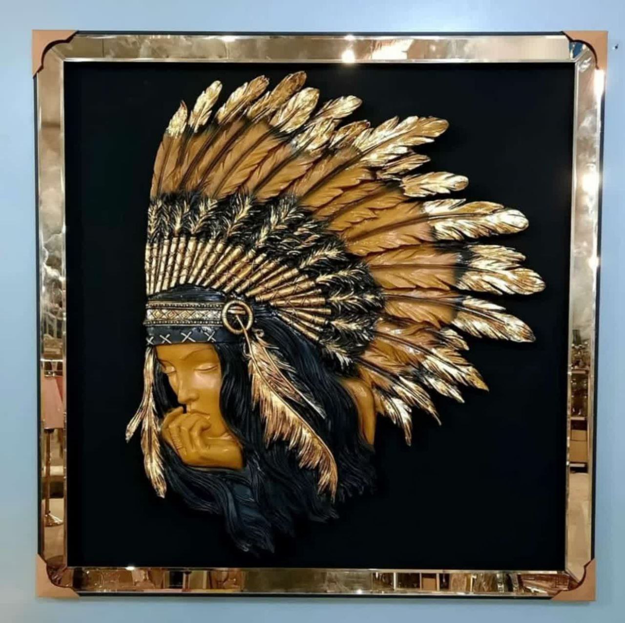 تابلو سرخ پوست مربع با قاب آینه ای