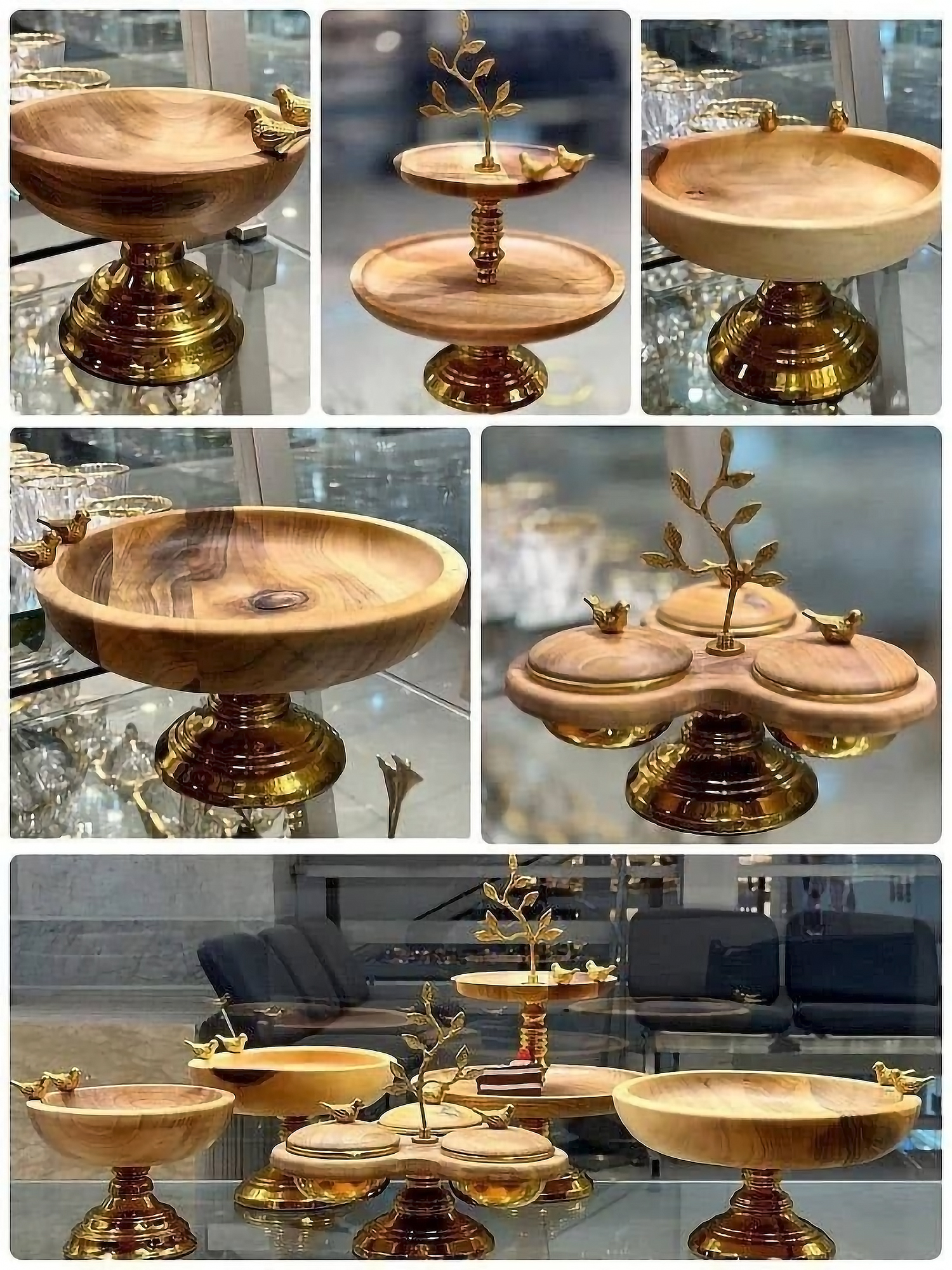 سرویس پذیرایی ۵ تکه ظروف چوبی مدل گنجشک