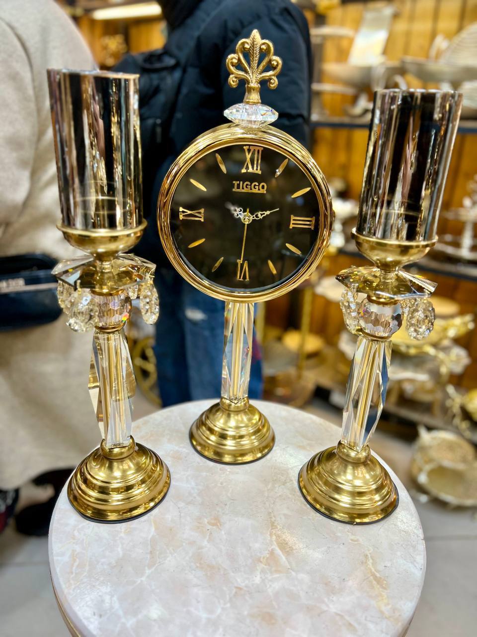 شمعدان و ساعت رومیزی کریستال تیگو مدل منظومه کد tigcry3/1