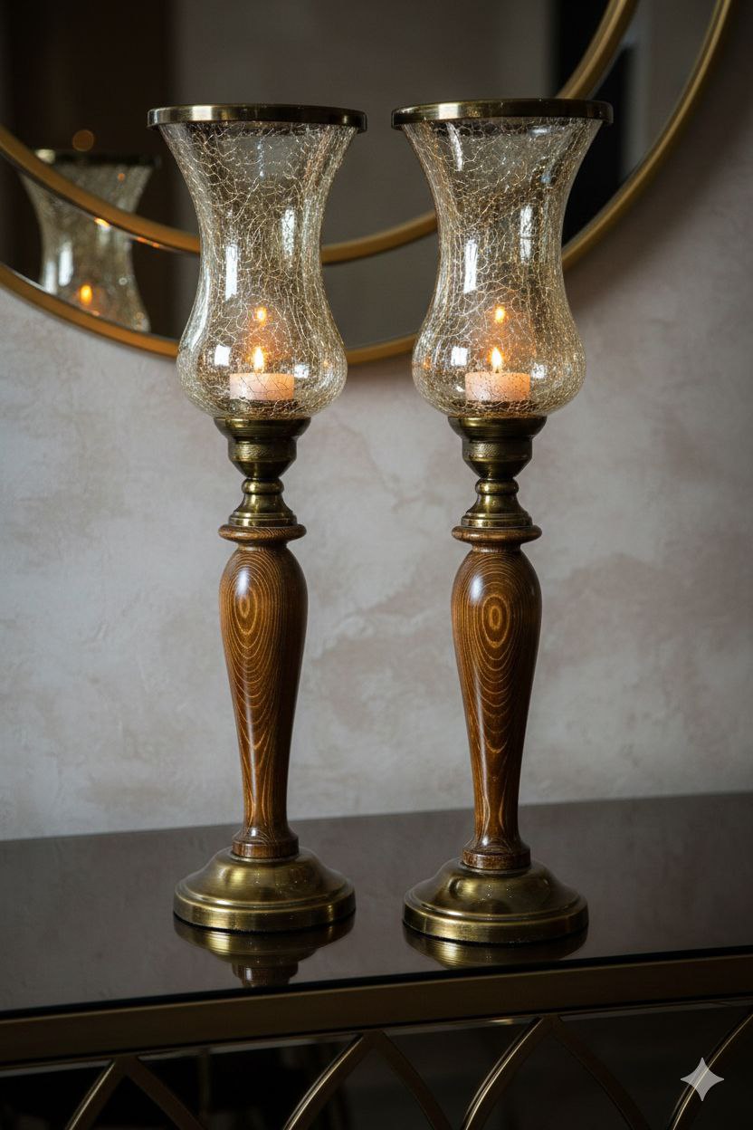 شمعدان چوب و فلزی با لاله عثمانی مدل کارنو