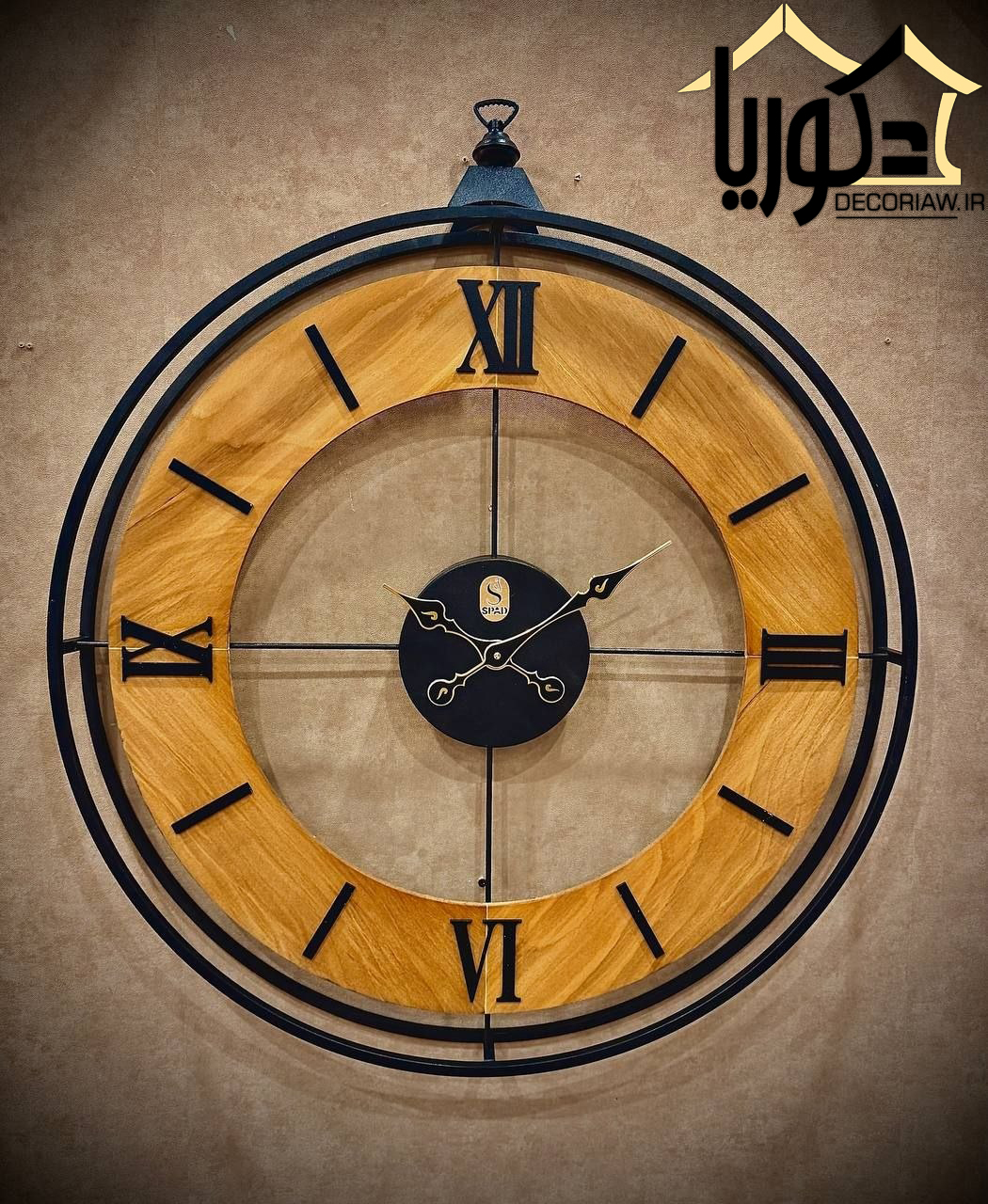 ساعت دیواری چوب و فلزی اسپاد کد ۷۴۰